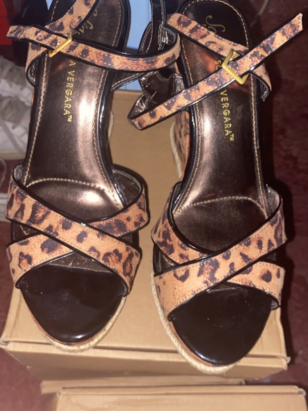 Sofia vergara Brown Leopard Wedge heels